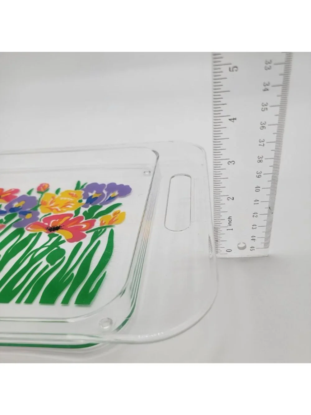 Vintage Acrylic Floral Serving Tray With Handles Colorful Flower Design